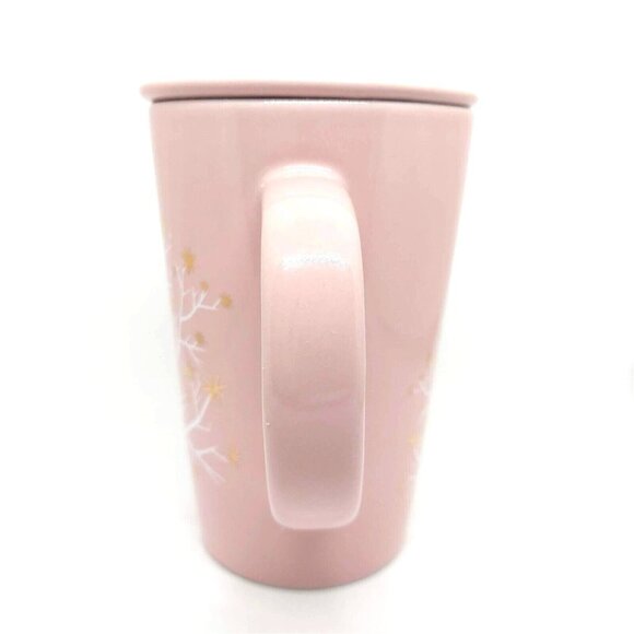 Davids Tea The Perfect Mug Cool Pink Starry Tree with Lid 12 oz White and Gold - Picture 4 of 9